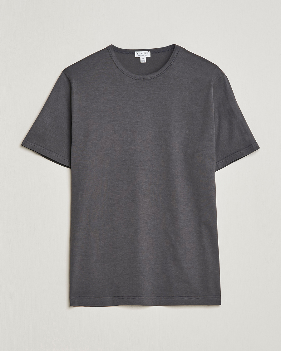 Sunspel Crew Neck Q82 Cotton T-Shirt Charcoal