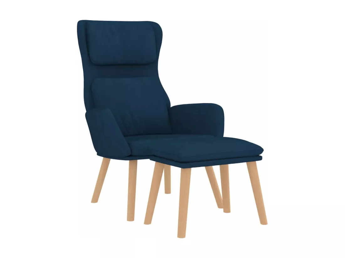 Chaise de relaxation avec tabouret Bleu Velours