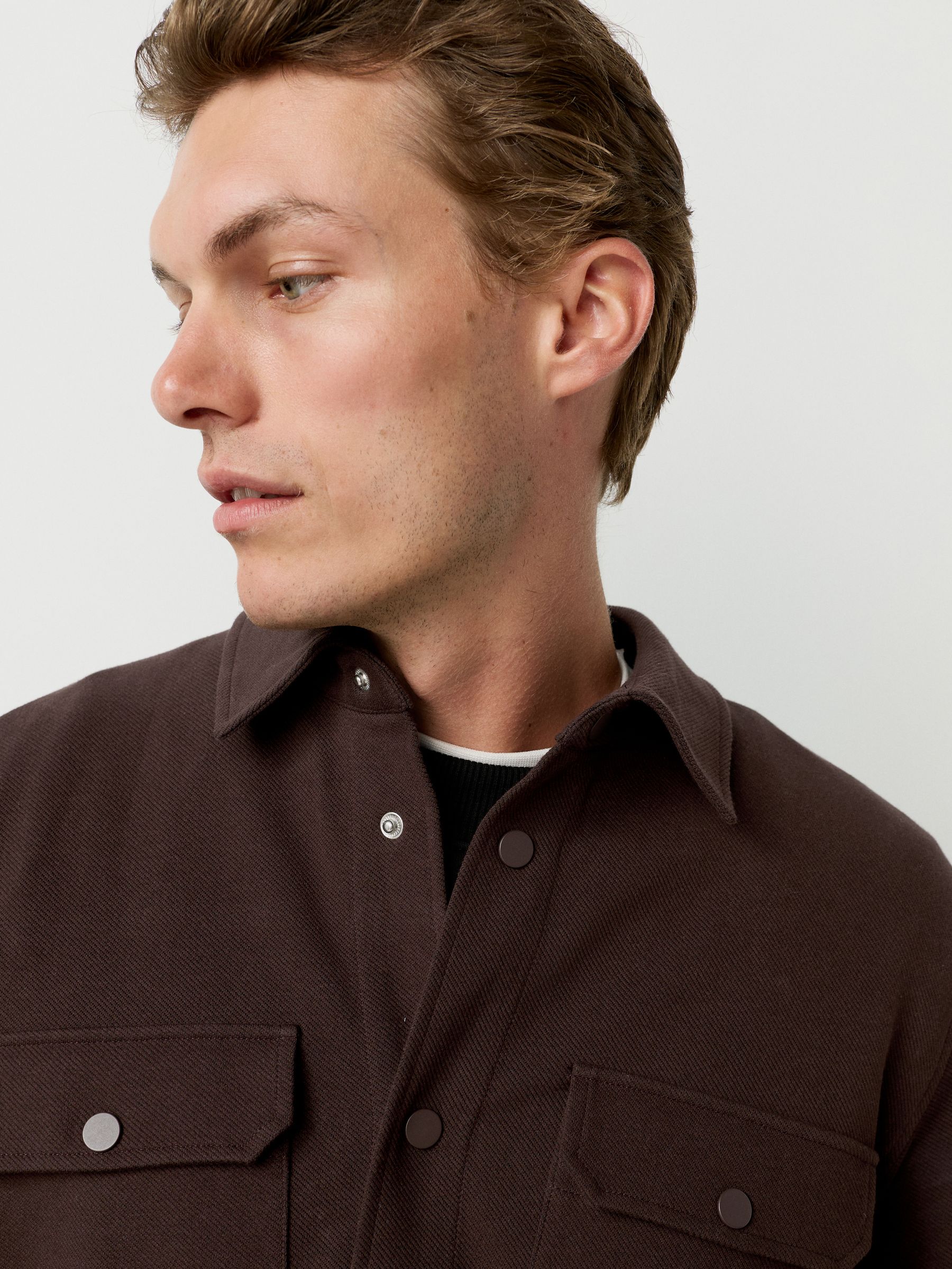Chocoladebruin - Jersey keperstof Overshirt met drukknopen