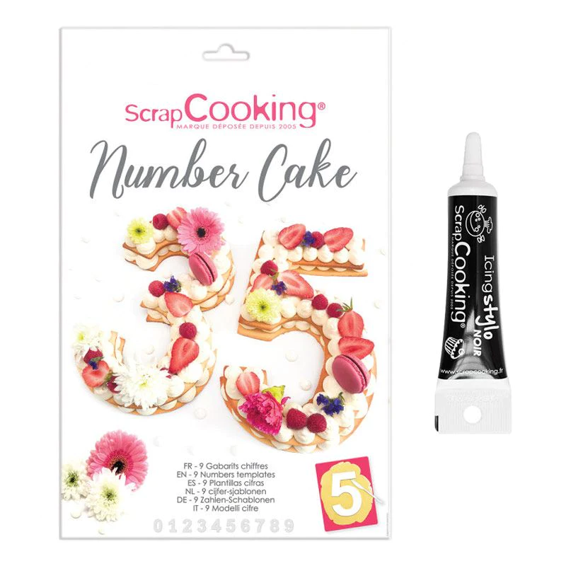 Coffret Number cake + Stylo de glaçage noir Scrapcooking