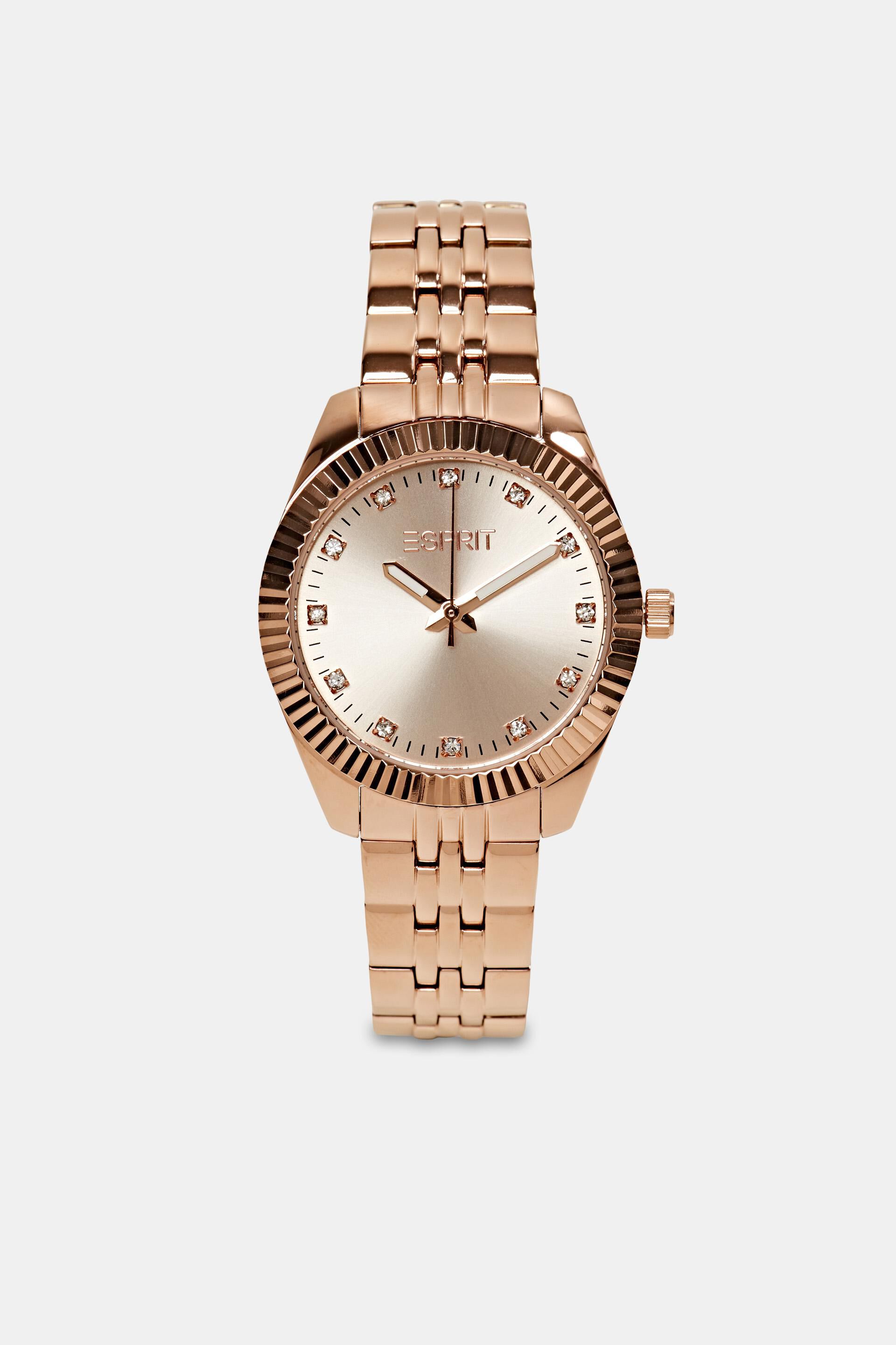 Montre en acier inoxydable sertie de zircone