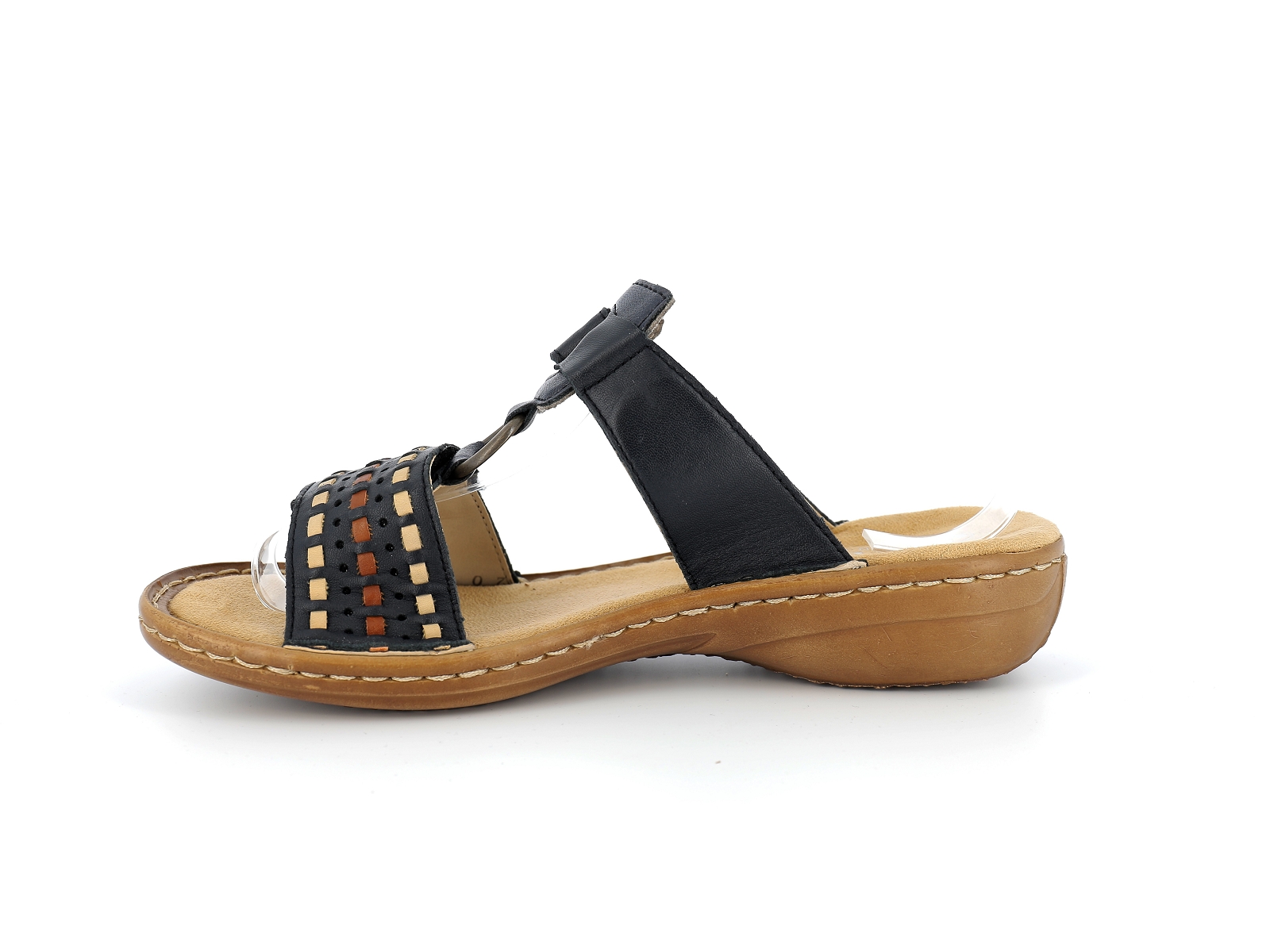 Rieker-60842 Cuir Noir Beige