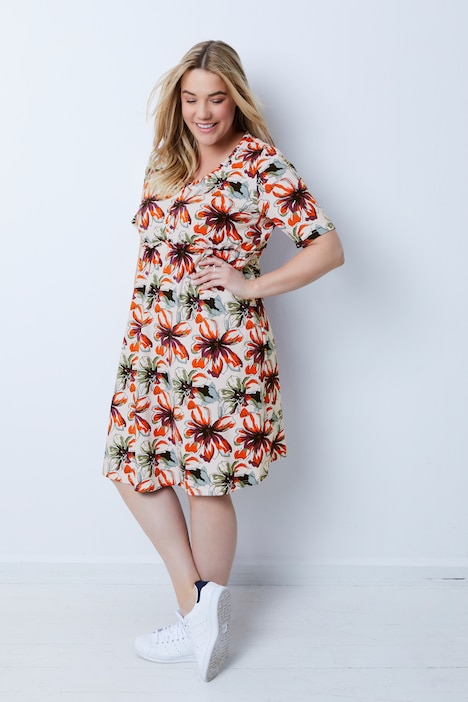 Bellieva-Kleid, Jersey, Rundhals mit Zipper, Halbarm, Biobaumwolle, GOTS