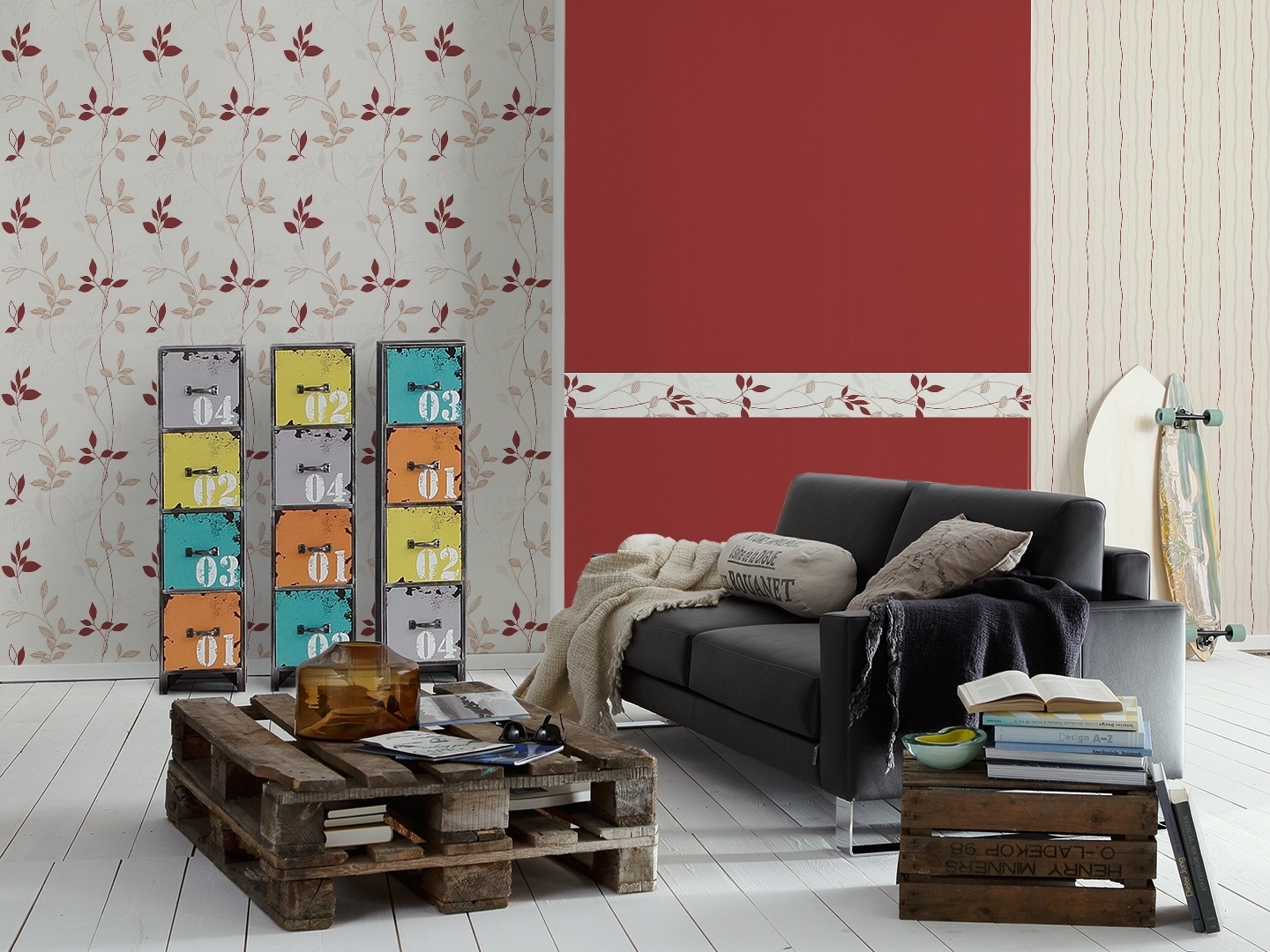 Vliestapete AVENZIO 4 - rot-creme -10 Meter