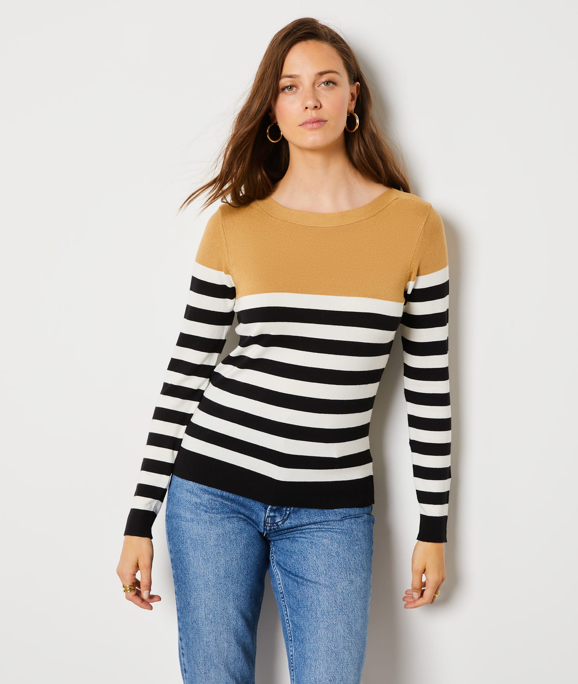 Pull col bateau en maille fine