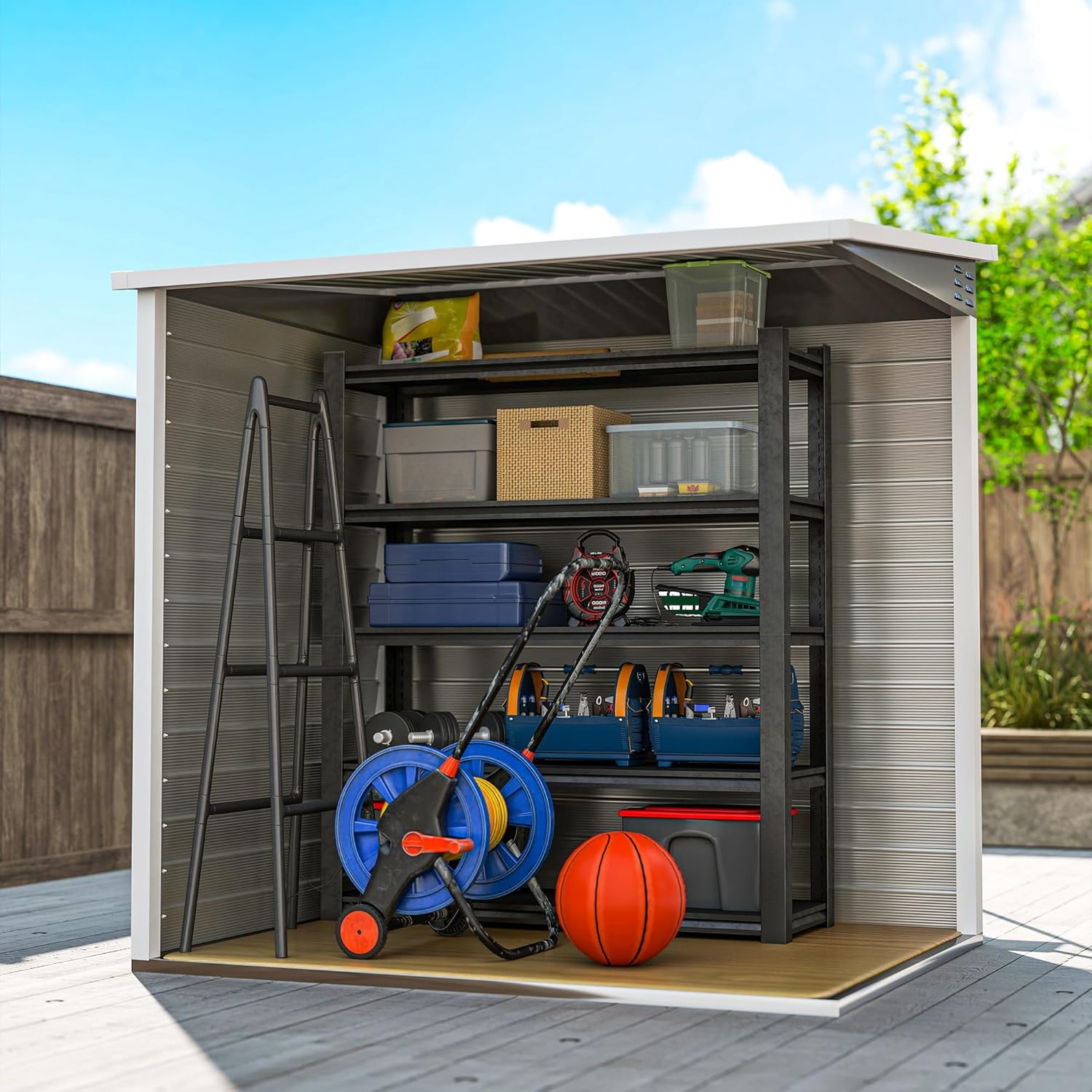 Outsunny Metall Gerätehaus 142x184x181cm 2,3m² Gartenhaus mit Pultdach Handschuhe Fundament wetterfest Outdoor Garten Schuppen mit Schloss Fenster Geräteschuppen für Hinterhof Garten Hellgrau