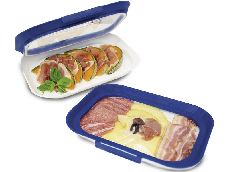 Mediashop Frischhalteplatte Flex & Fresh 2 Stück,  Blau/Wei Platte mit flexiblem Deckel
