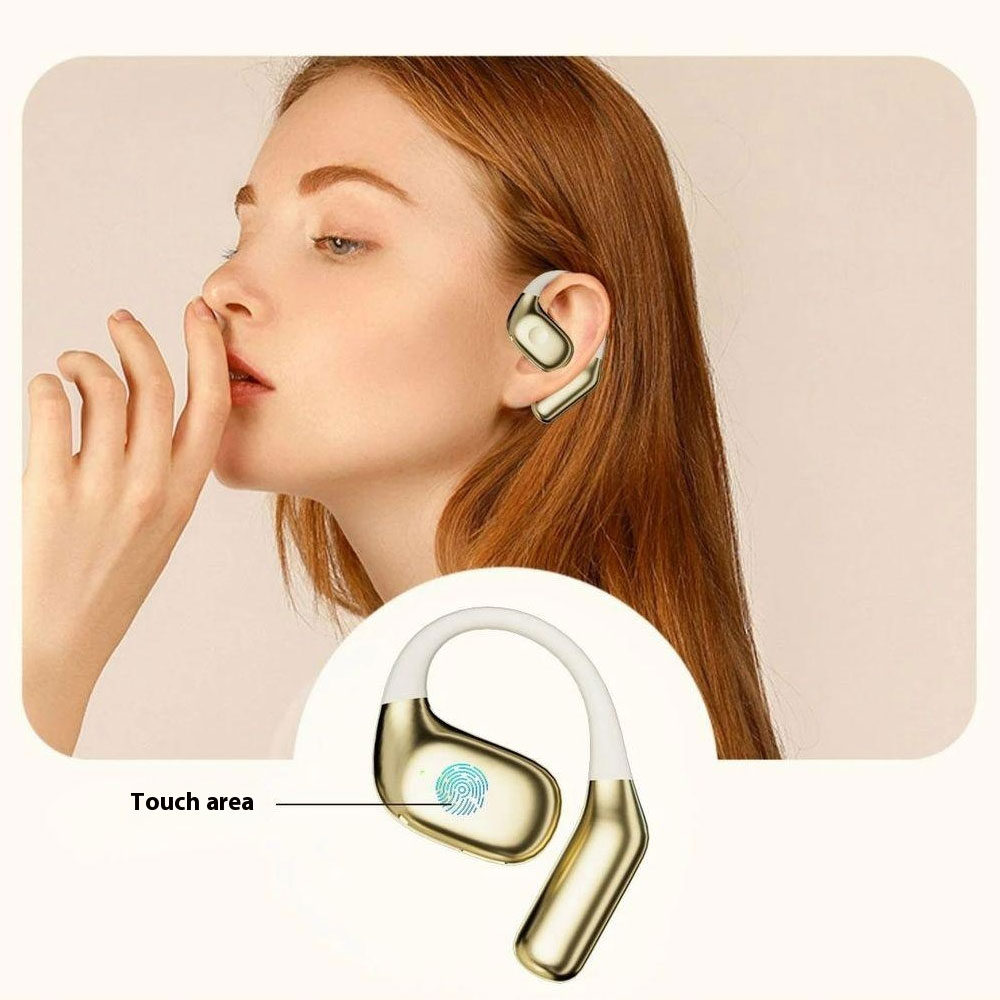 Stereo Open-Ear Bluetooth 5.3 Sport Kopfhörer mit Ohrbügel   Mikrofon und Ladecase (IPX5) - Beige