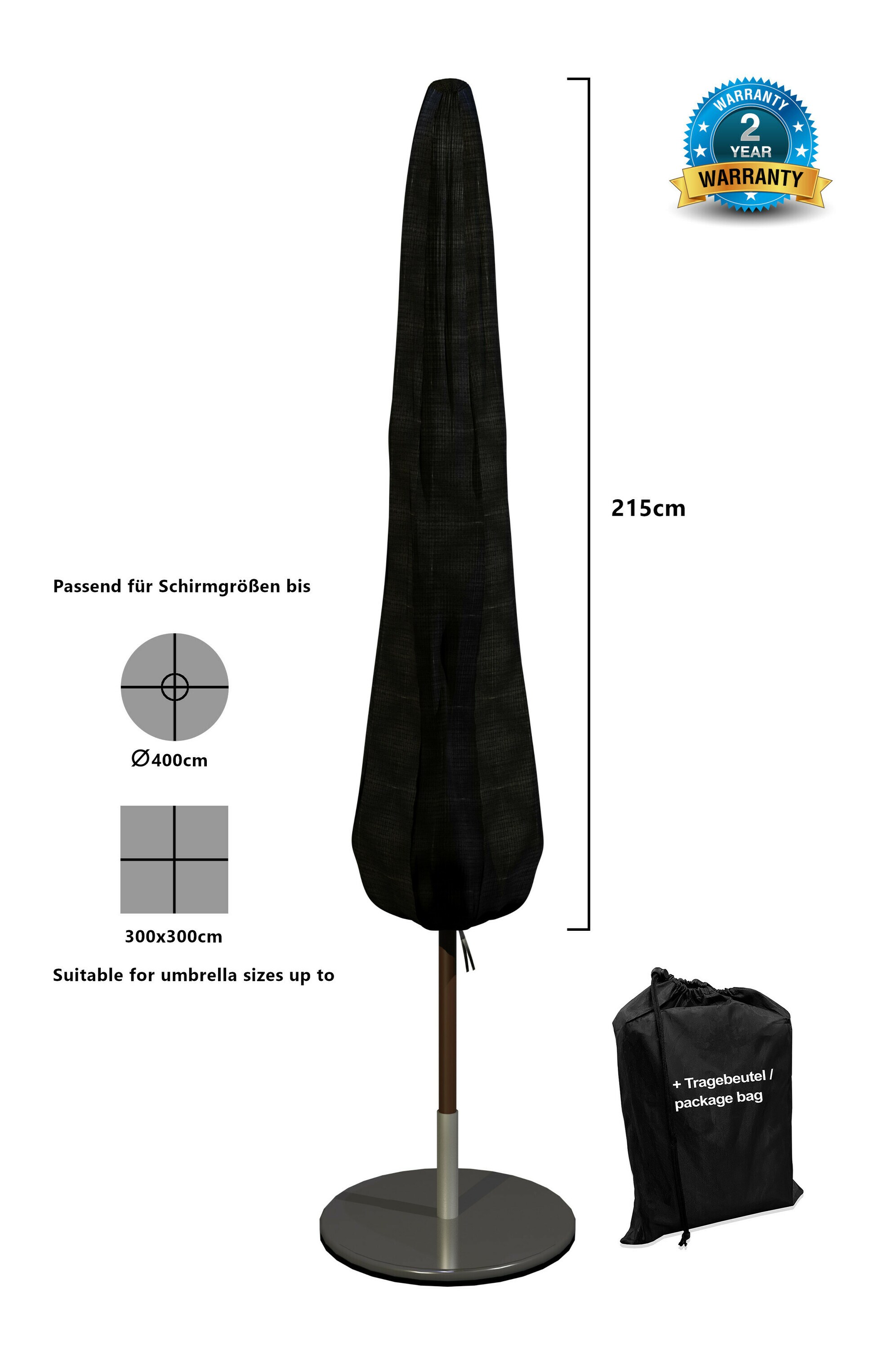 Grasekamp Black Premium Schirmhülle 215cm/umbrella cover / atmungsaktiv /breathable