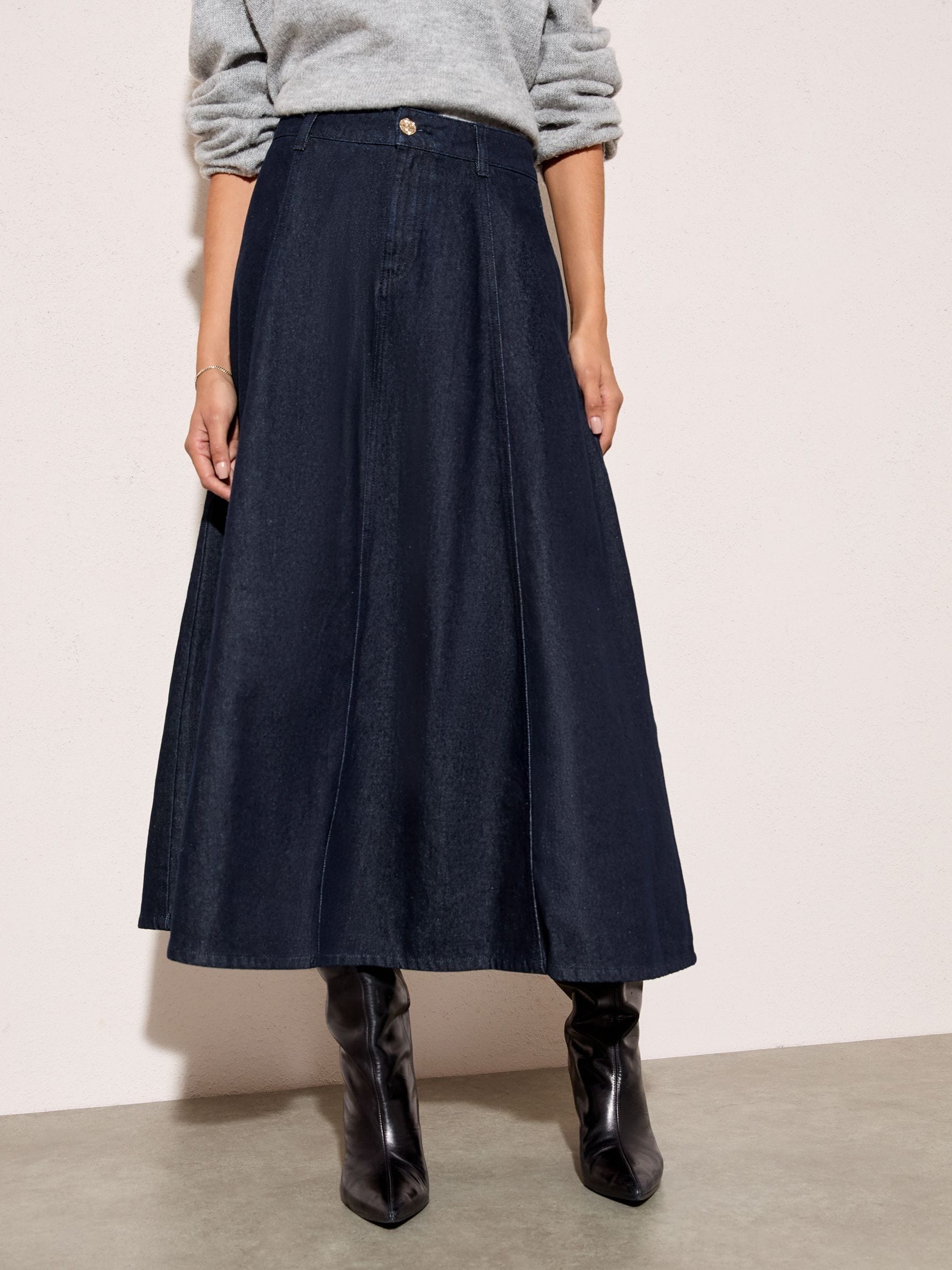 Friends Like These Denim Seamed Midi Skirt
