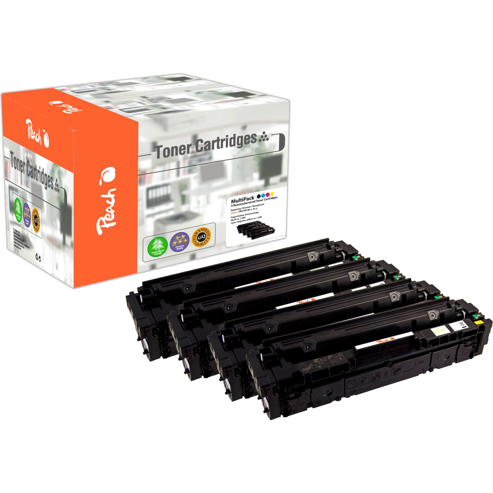 Peach HP 0454 Toner (bk, c/m/y) ersetzt Canon CRG-045, 1242C002, 1241C002, 1240C002, 1239C002 für z.B. Canon ISensys MF 635 Cx (wiederaufbereitet)