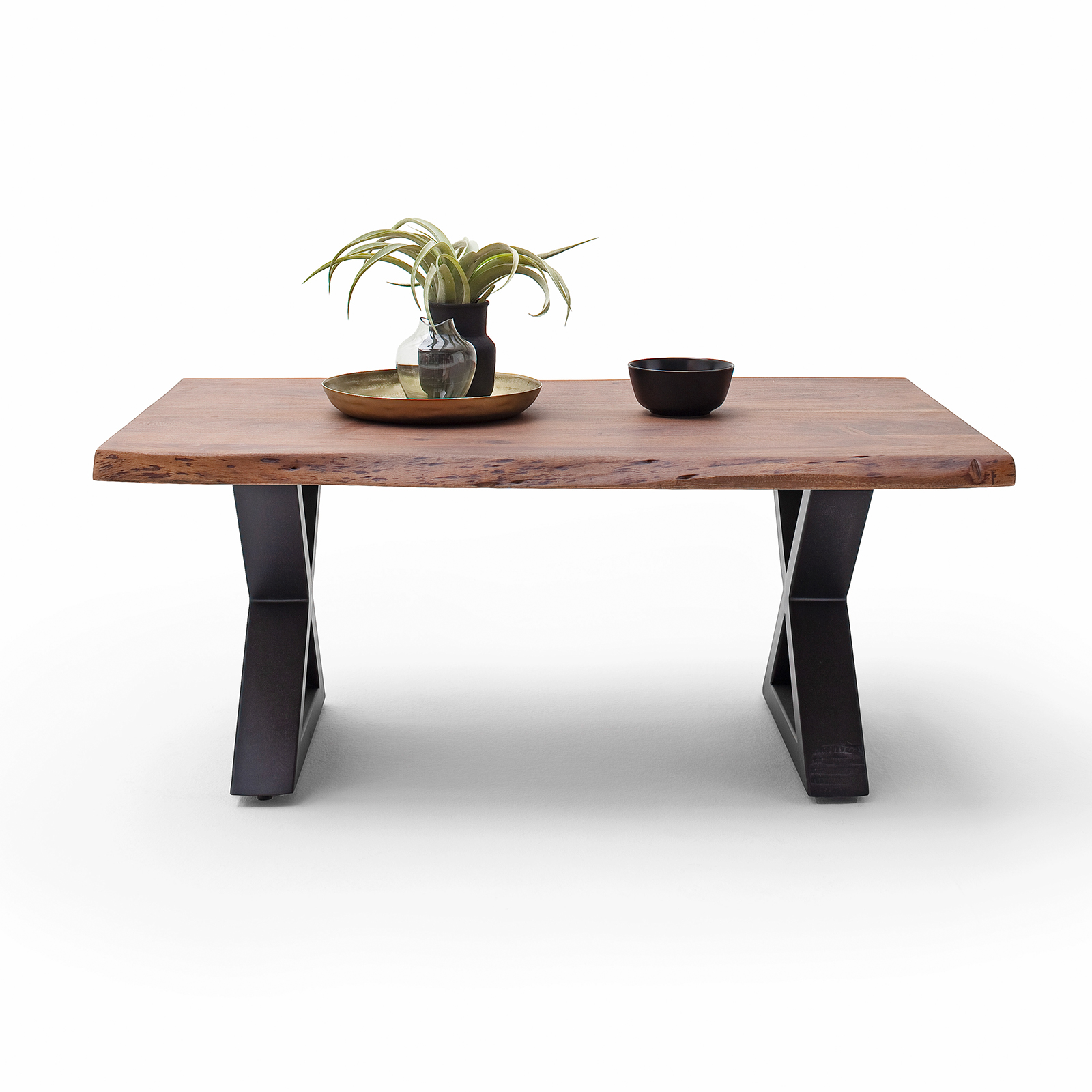 Couchtisch CARTAGENA - Akazie Walnuss-anthrazit - X-Gestell - 110x70 cm
