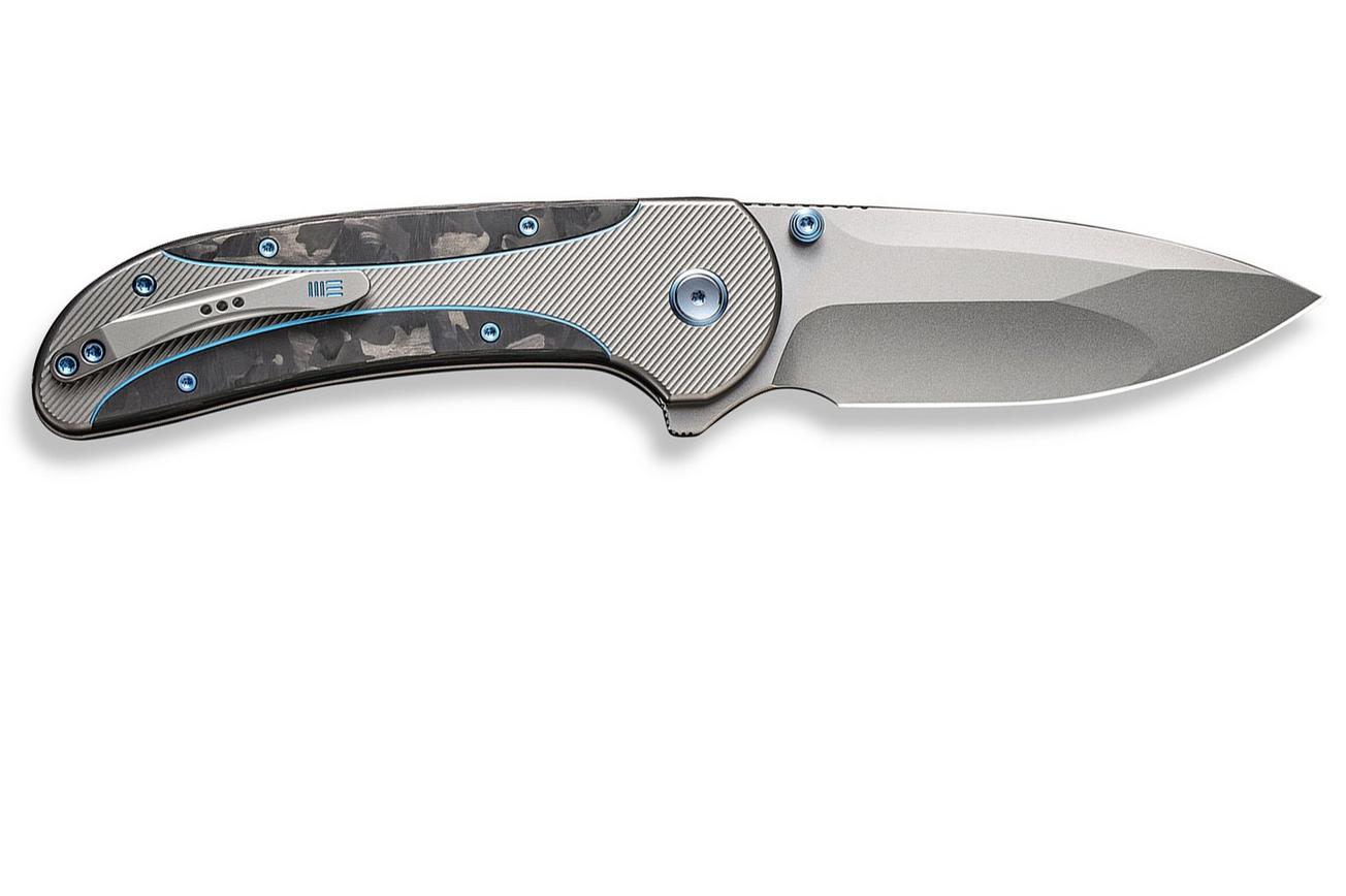 WE Knife Zizzit WE23031-3 Bead Blasted CPM 20CV, Polished Bead Blasted Titanium Handle Marble Carbon Fiber Inlay zakmes
