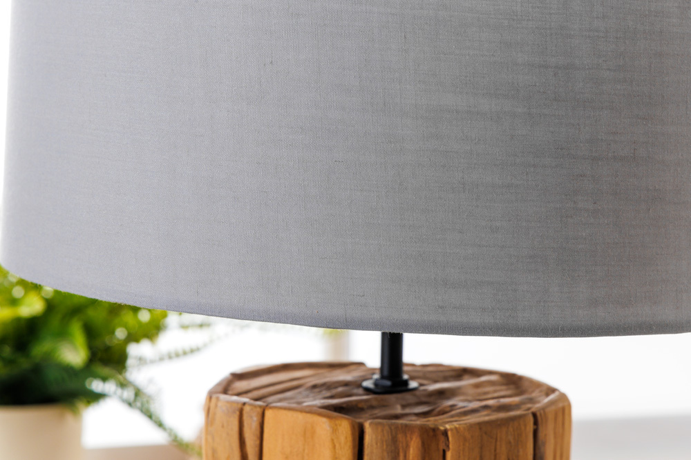 Design Tischlampe ROOTS 60cm Treibholz Leinenschirm grau handmade