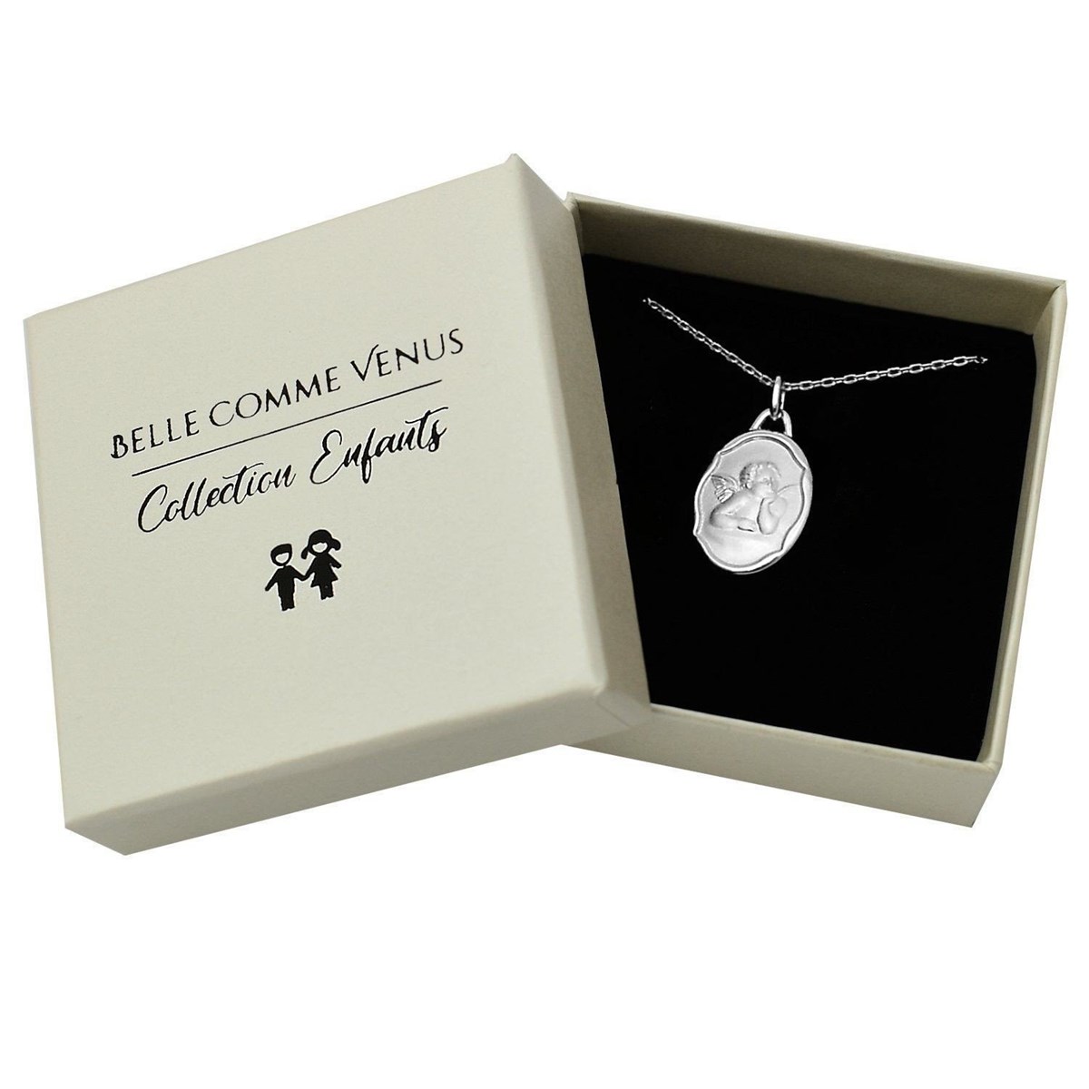 Collier médaille ange baptême Argent 925 Rhodié