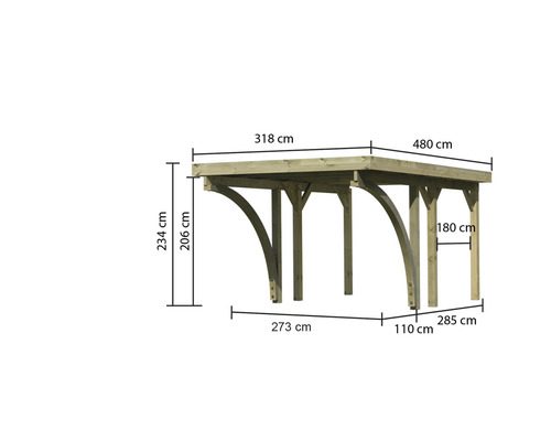 Enkele carport Karibu Bremm 1 variant C 318x480 cm drukgeïmpregneerd