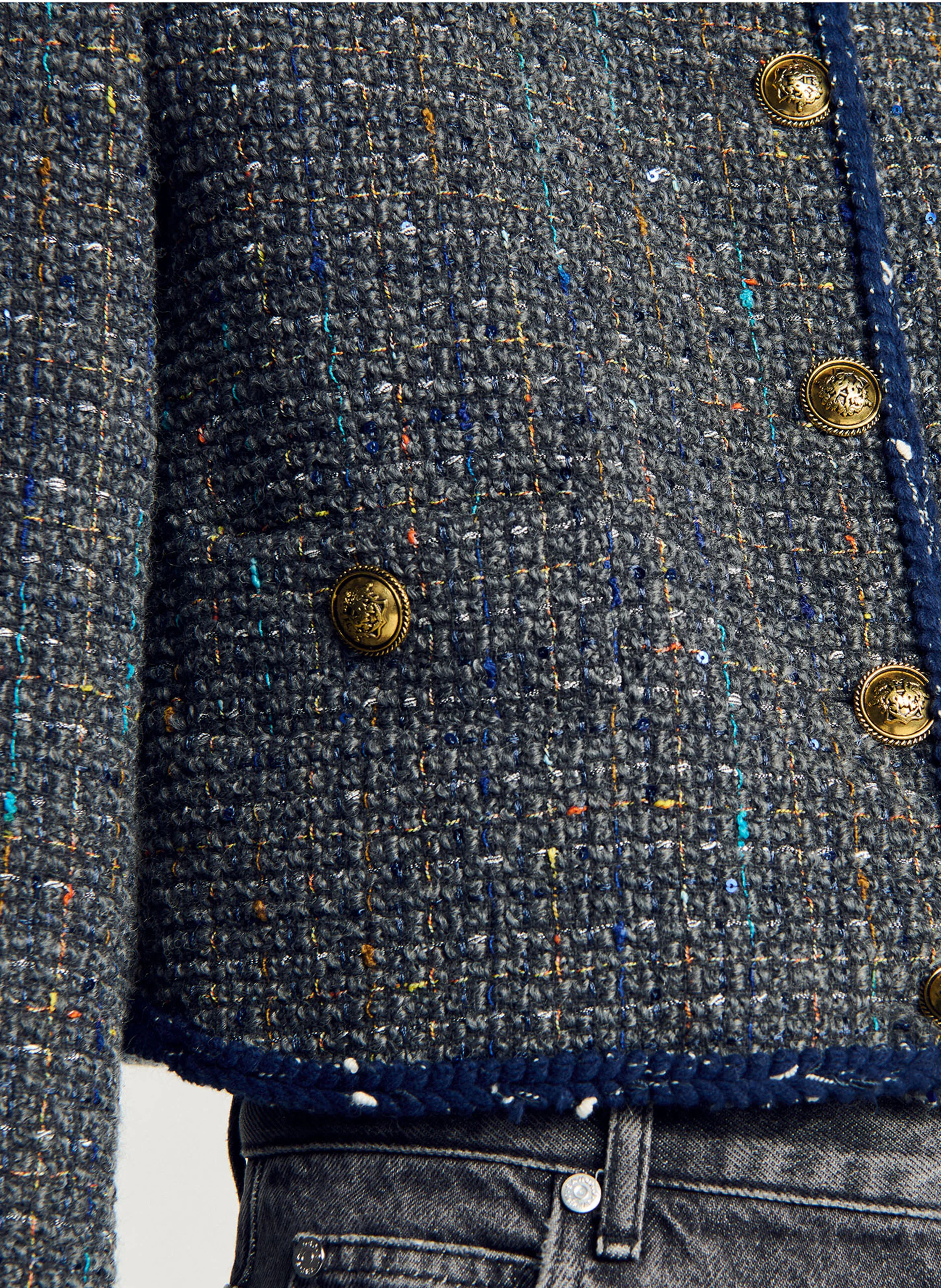Veste droite col rond en tweed | Gris