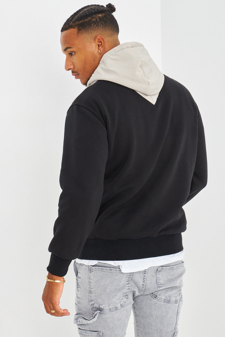 Sweat bicolor noir et gris à capuche