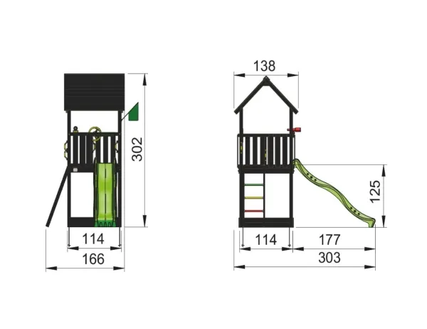 Jungle Gym Club legetårn komplet ekskl. rutschebane, grundmalet sort (806-284B)