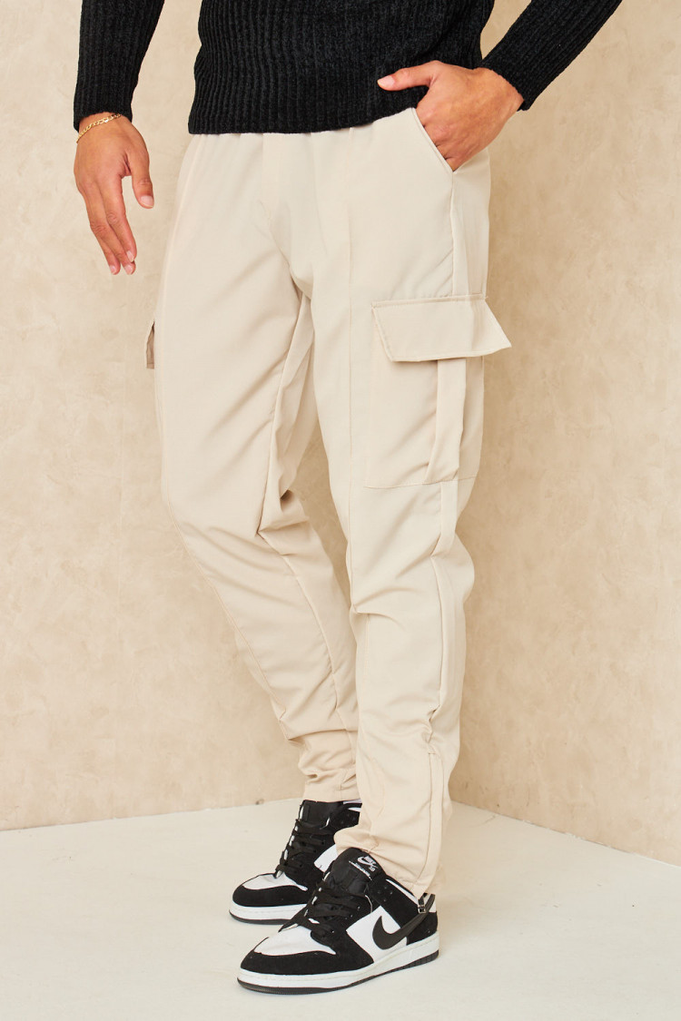 Pantalon de jogging beige clair zippé aux chevilles