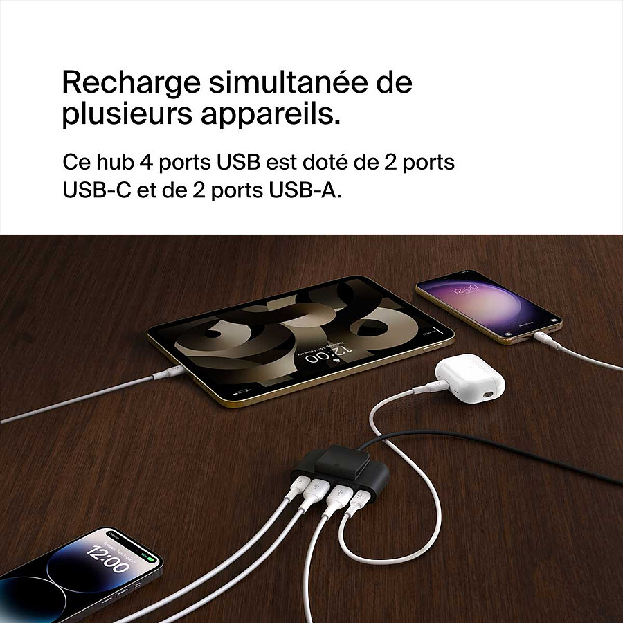 Belkin Hub de charge avec 4 ports USB-C et USB-A pour voiture (Blanc)
