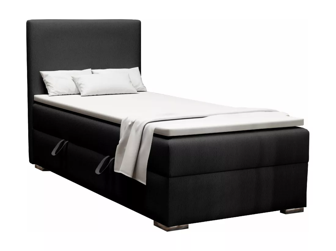 LIT SIMPLE avec topper Kiberg Mini côté gauche, 90x200 cm, Soft 11 (Noir)