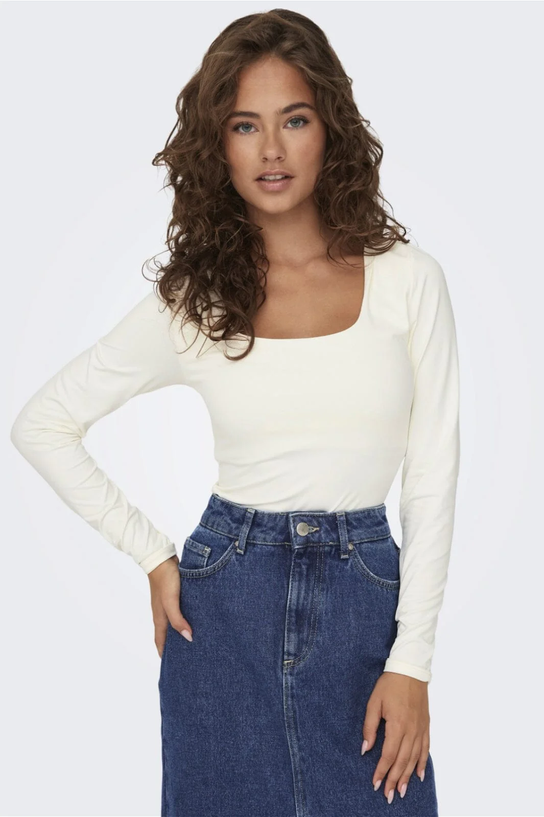 Only Onlea L/S 2-Way Deep Neck Top 4372228 cloud dancer