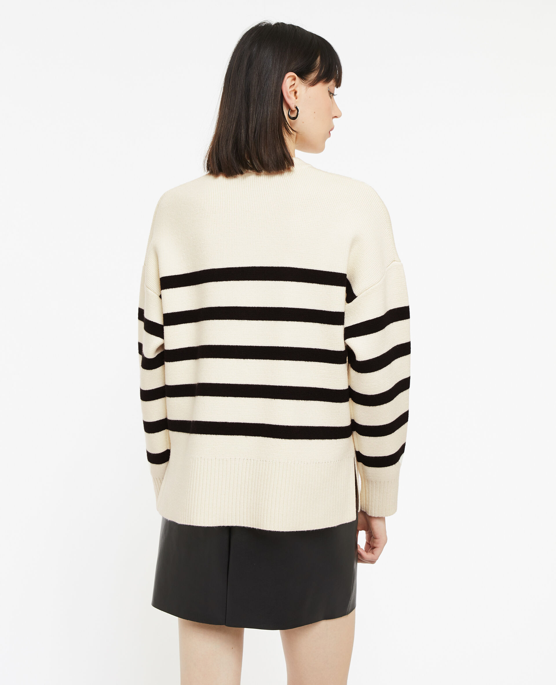 Pull rayé en maille épaisse - Blanc