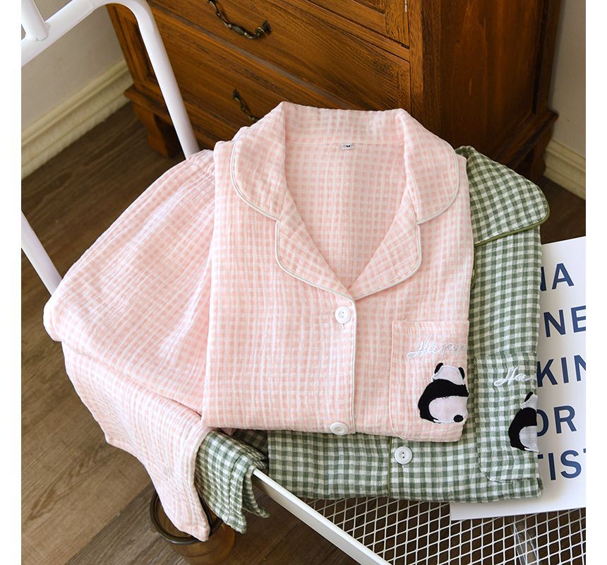 MelMount - Bijpassende pyjamaset voor koppels: geruite top met lange mouwen + broek (verschillende ontwerpen)