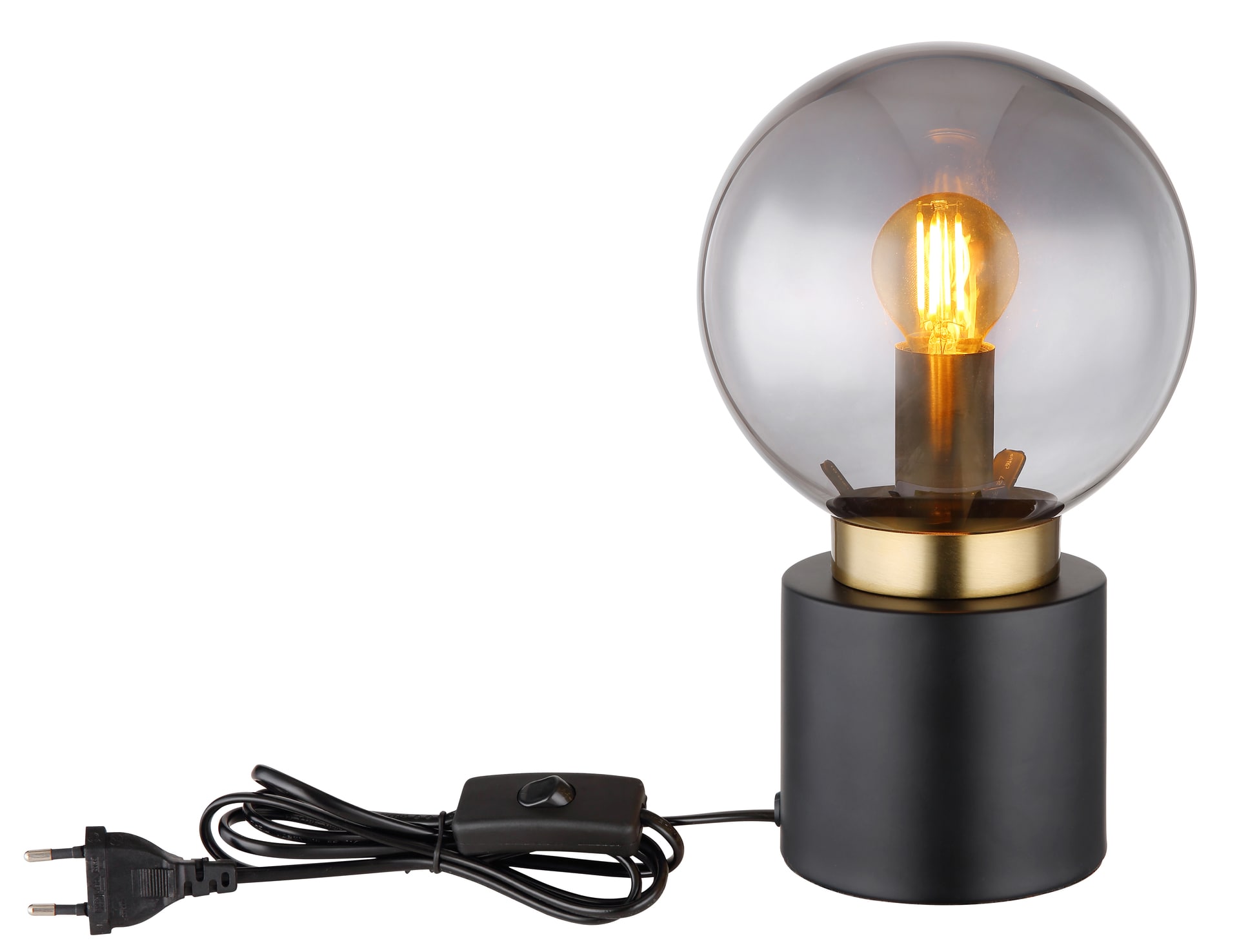 GLOBO Retrofit Tischlampe MARKA schwarz-messingfarbig /rauchfarbig