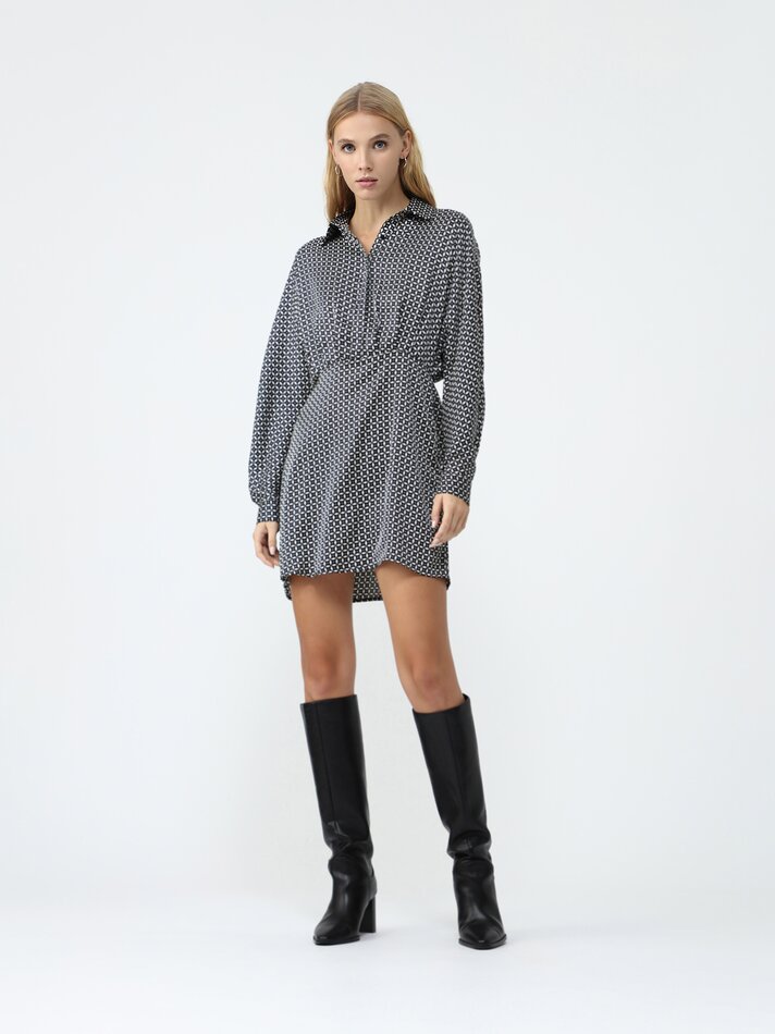 Vestido de cetim estampado - Preto/branco