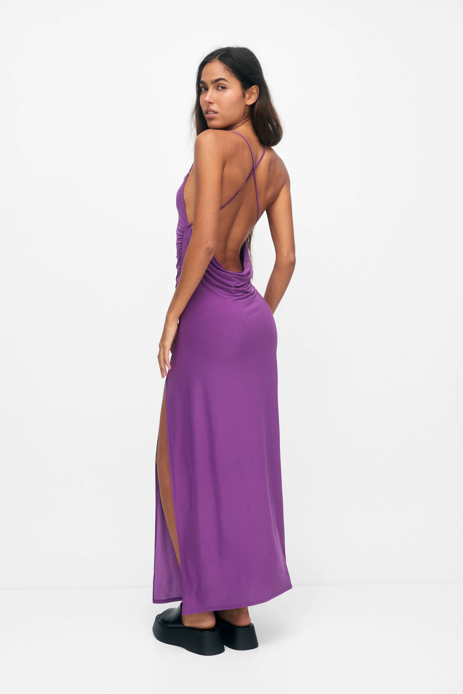 VESTIDO LONGO COM FENDA - LILÁS