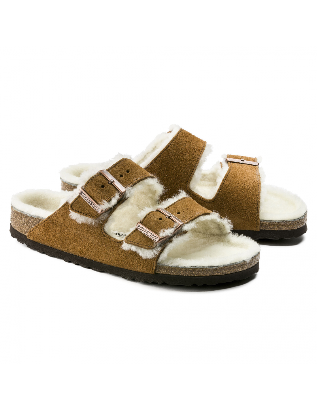 birkenstock mules fourées femme arizona vl shearling daim marron