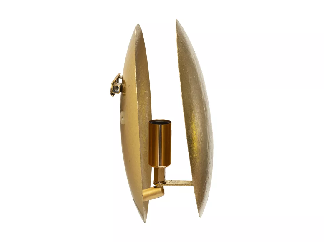 Applique Murale Dorée Goldy Round - Lampe Murale Métal Doré Ø 26x13 cm avec Finition Feuille d'Or, Éclairage Élégant et Raffiné