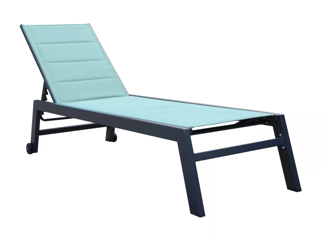 Bain de soleil BARBADOS en textilène vert d'eau - aluminium anthracite - HAPPY GARDEN