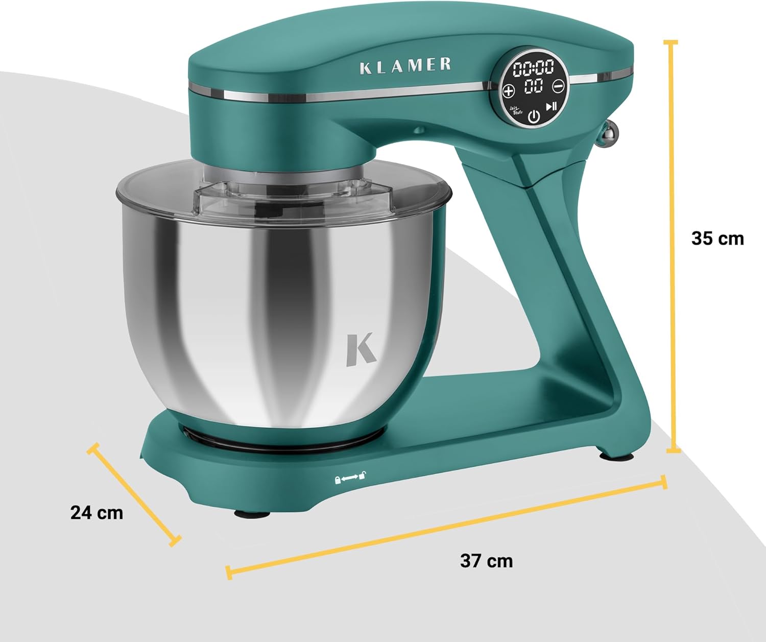 KLAMER Küchenmaschine 1800W, Knetmaschine Brotteig mit Edelstahl-Rührschüssel 6 L, 10 Stufen mit Timer, Planetenrührwerk, Rührbesen, Knethaken, Schneebesen & Sichtdeckel (türkis)
