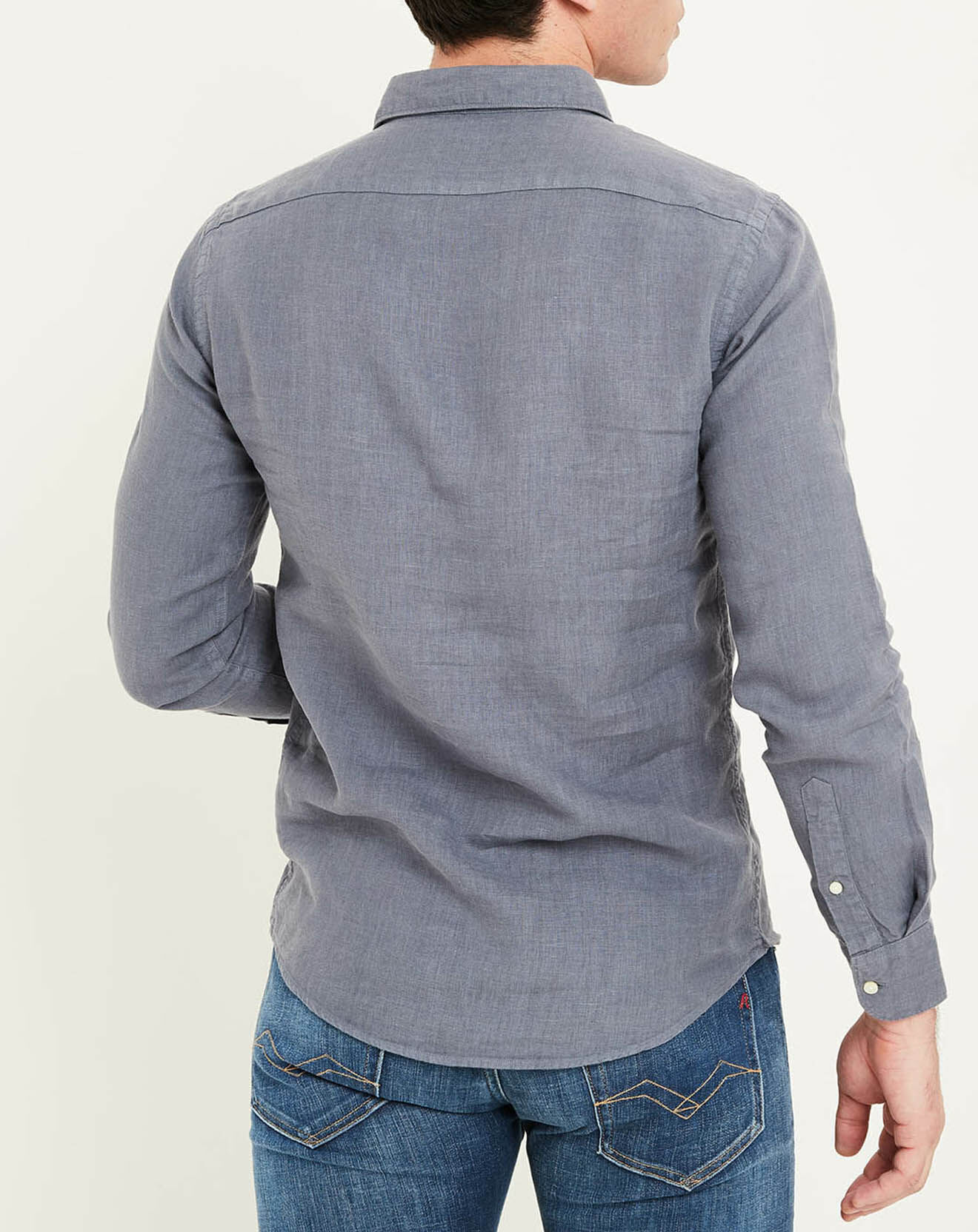 Replay Chemise ajustée en Lin bleu gris