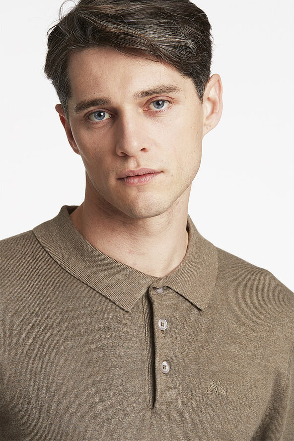 Lindbergh Long sleeve knitted poloshirt Dk sand mel