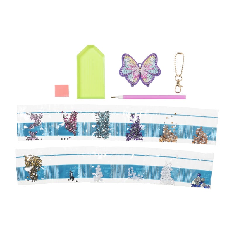 Sleutelhanger vlinder - diamond paint - 7x7 cm
