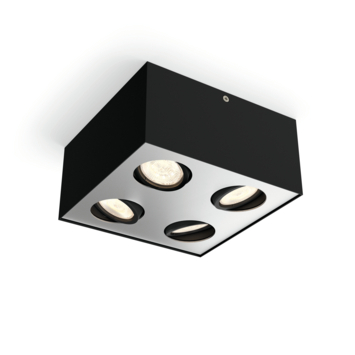 Philips opbpouwspot Box zwart - Incl 4X LED 4,5W WarmGlow dimbaar