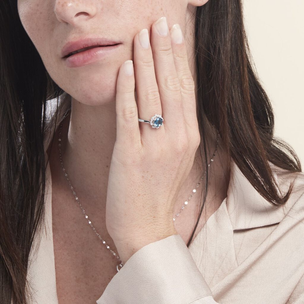 Bague Argent Blanc Clover Verre Oxydes De Zirconium