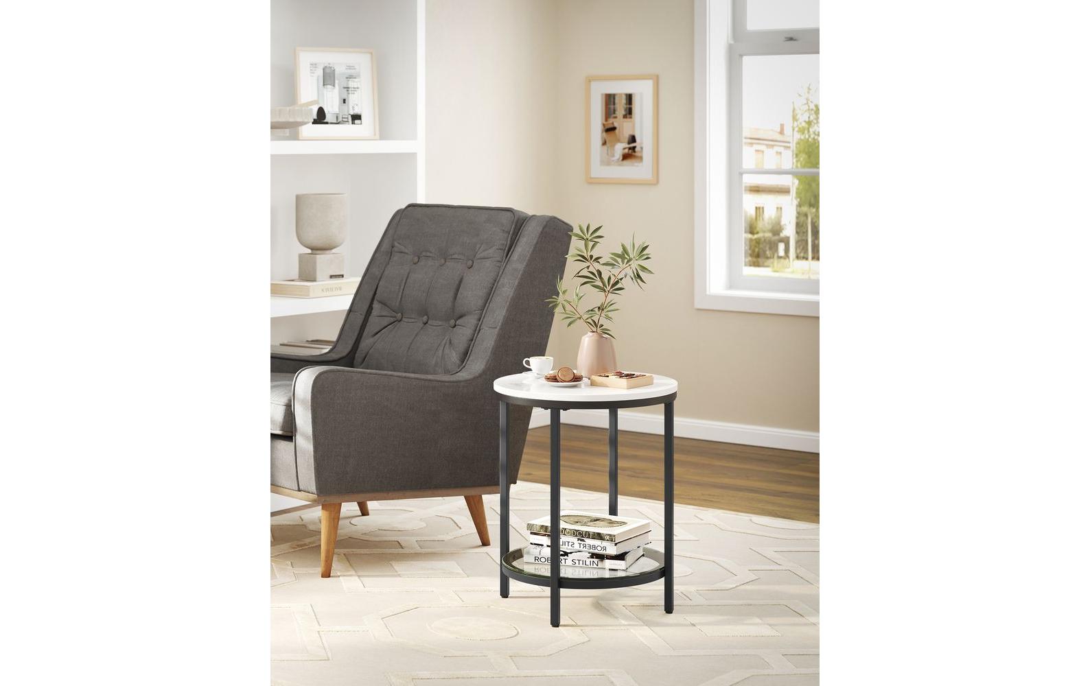 Beistelltisch 45 x 55 cm, Schwarz/WeissRunder Couchtisch mit Ablage
