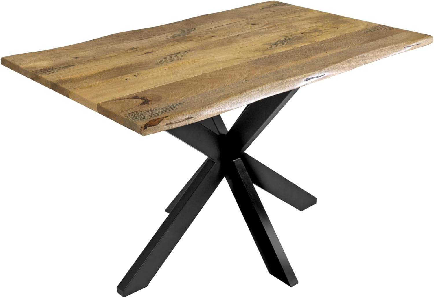 SAM Esstisch Tiger 160 x 85 cm, Mangoholz massiv & naturfarben, Baumkantentisch mit Spider-Metallgestell in Schwarz, echte Baumkante, Esszimmertisch in Vintage-Optik