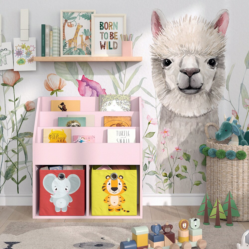 Vicco Kinderbücherregal Luigi 72 x 79 cm, Rosa, Kinderzimmerregal, mit Faltboxen