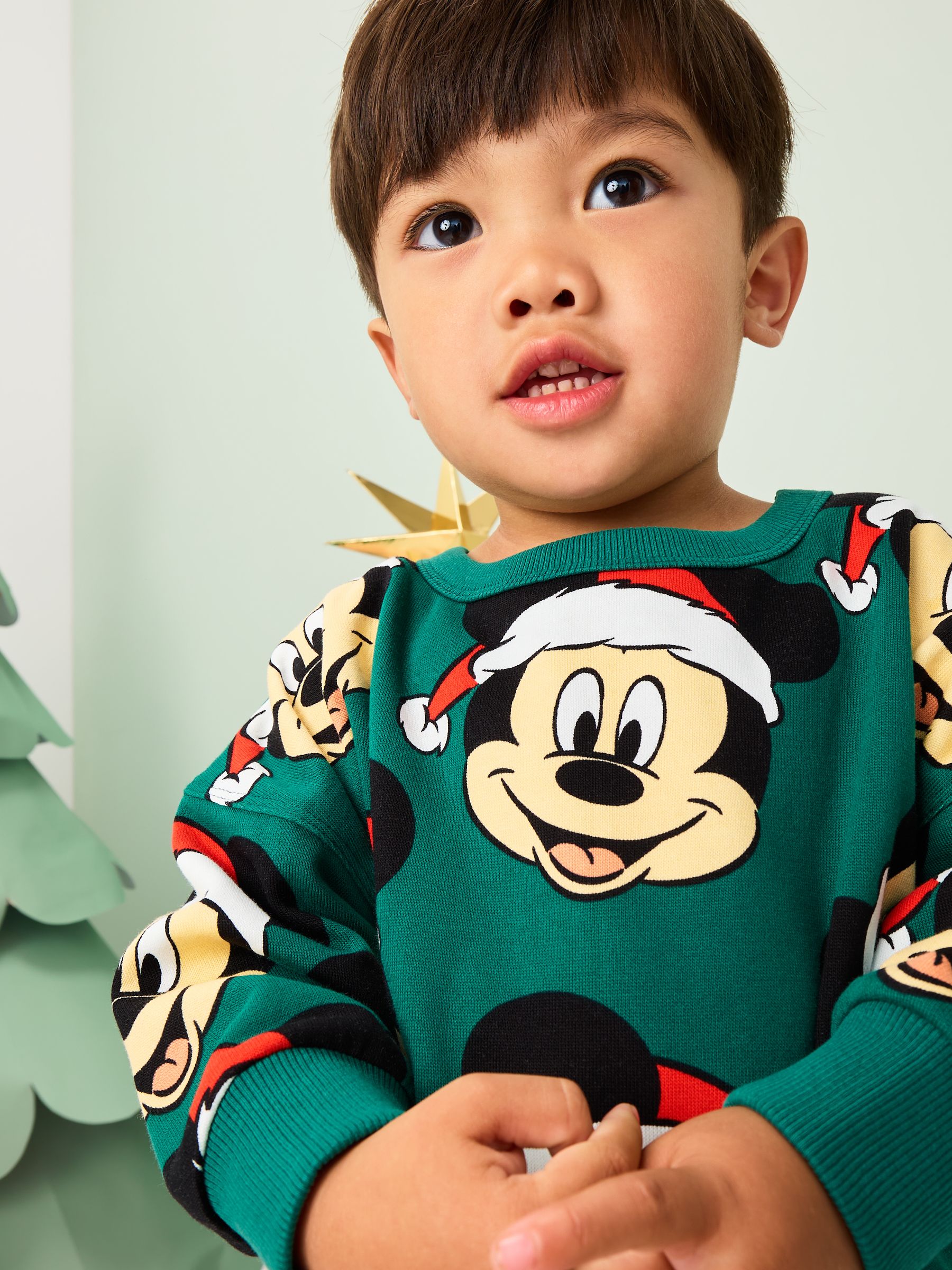 Groene Kerstmis - Mickey Mouse sweatshirt met ronde hals (3mnd-8jr)