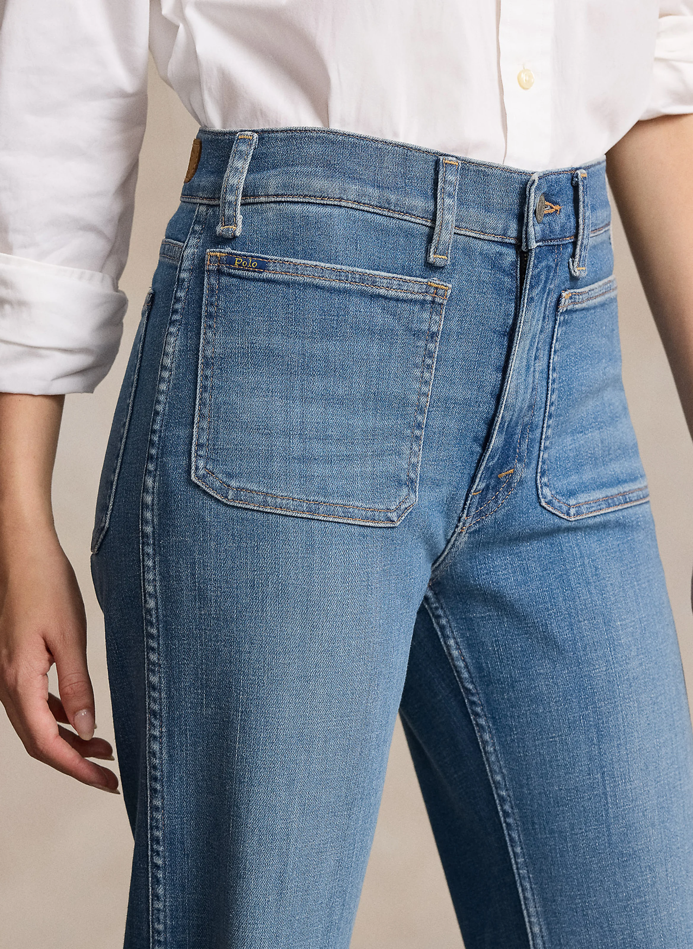 Jean bootcut taille haute en coton mélangé | Bleu