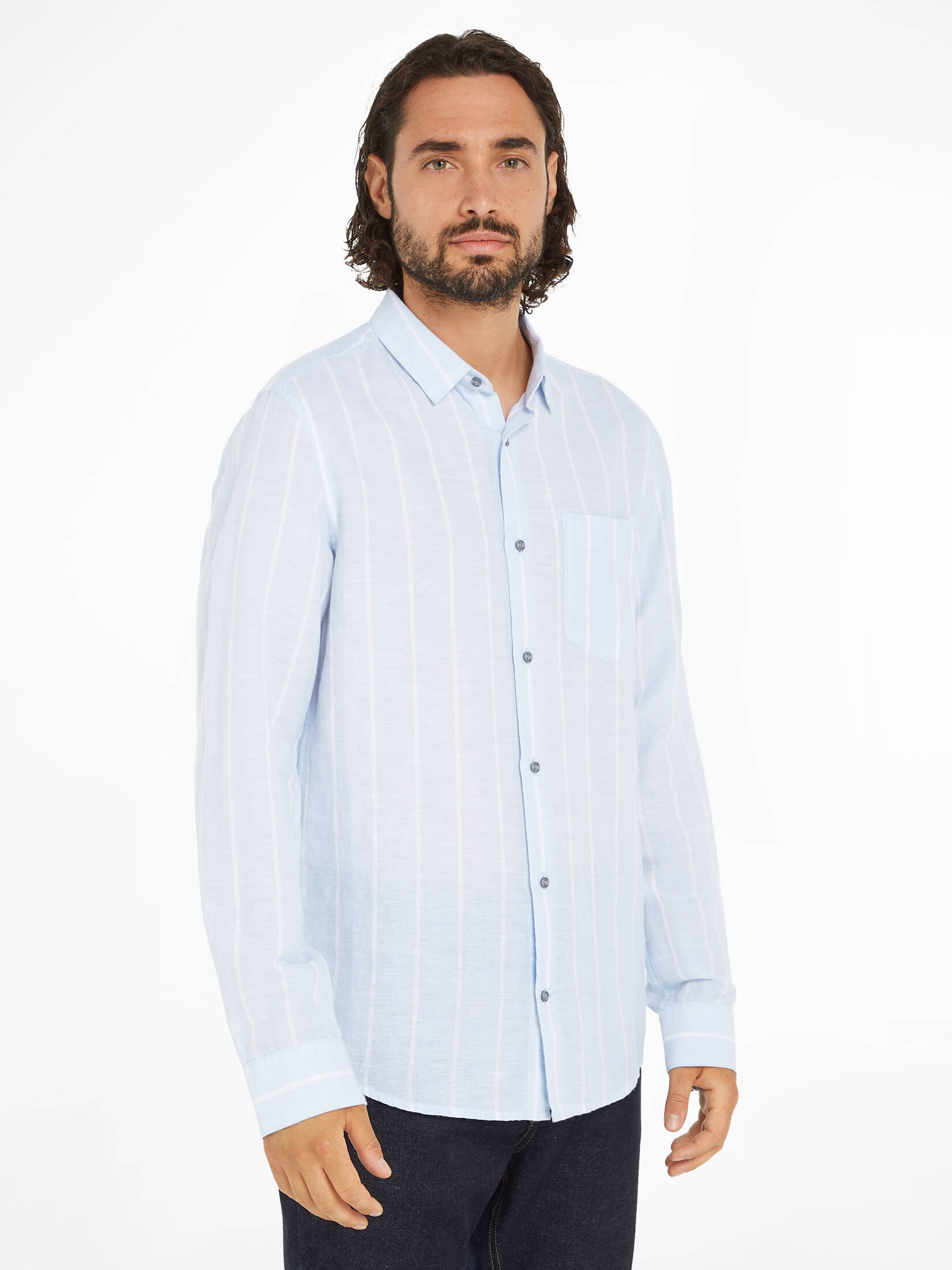 CALVIN KLEIN| Herren Freizeithemd Langarm mit Leinen