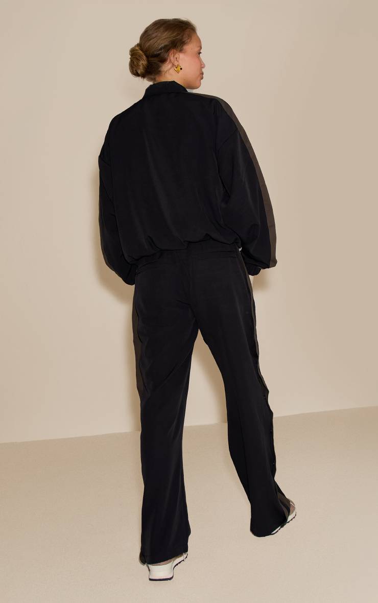 Noir Veste De Survêtement Zippée En Tricot Avec Détail Rayé
