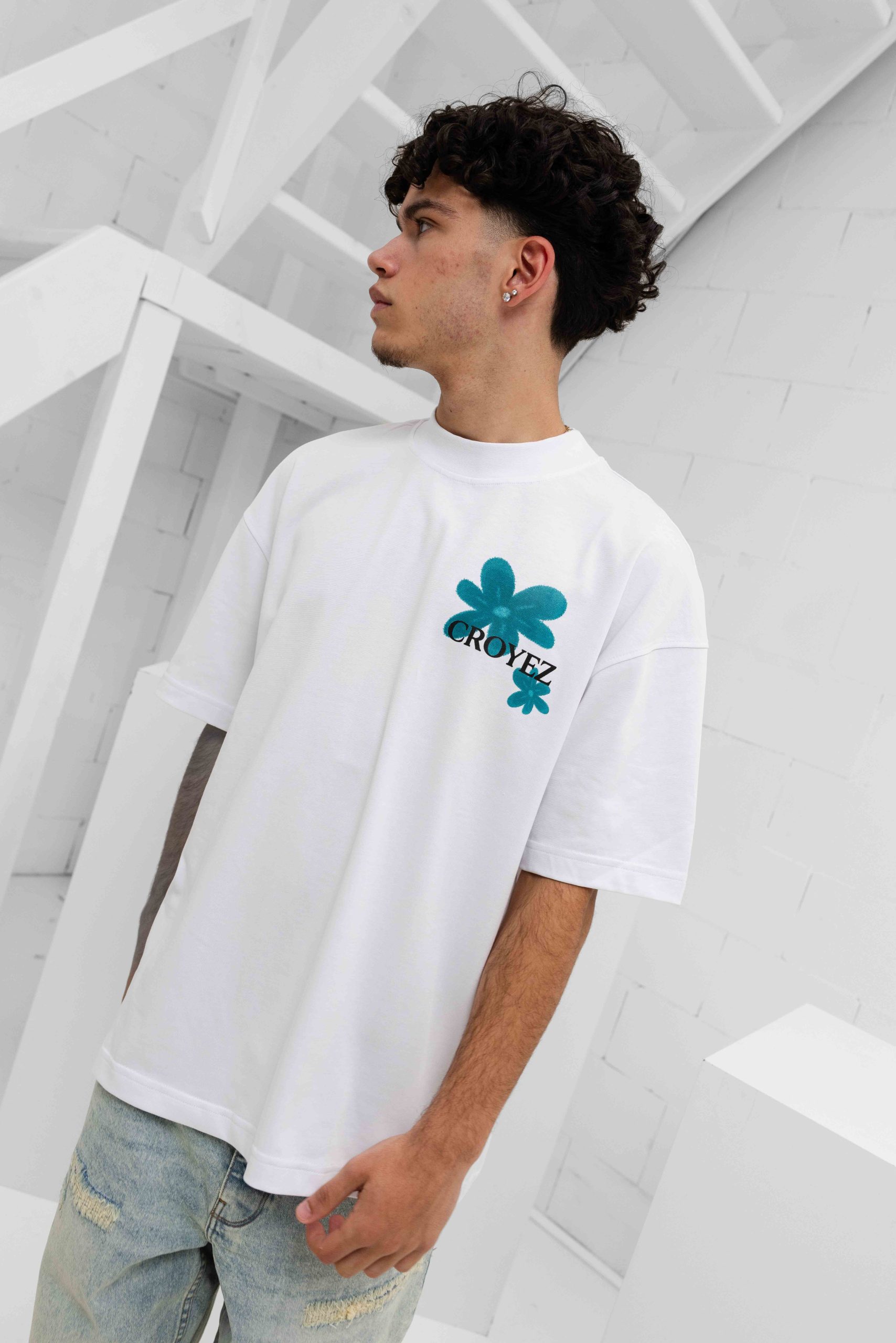 Croyez Botanique T-Shirt Heren Wit/Blauw