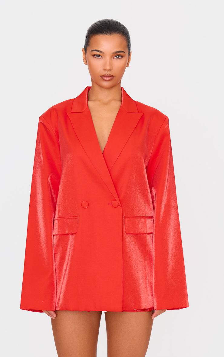 Rouge Blazer Oversize Ample Aspect Satiné